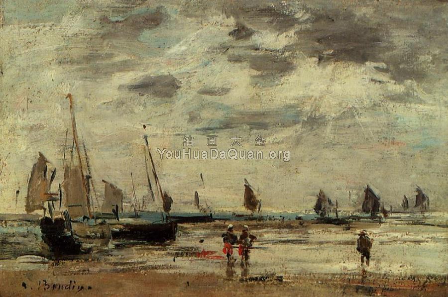 Berck, Jetty and Sailing Boats at Low Tide - 尤金·布丹